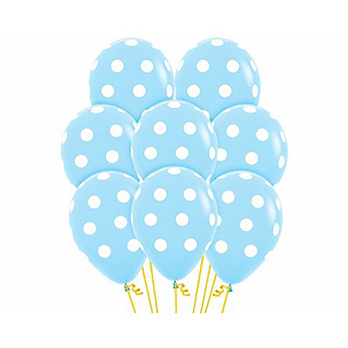 30cm Sempertex Polka Dots on Light Blue Latex Balloons 12 Pack
