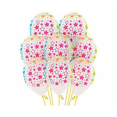 Bold Neon stars On Diamand Clear 30cm 12 Pack Balloons
