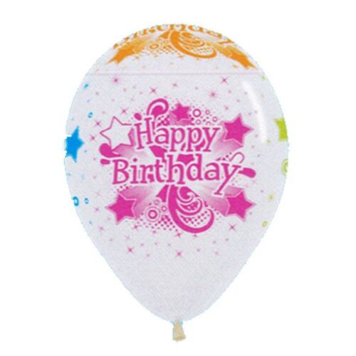 Happy Birthday Clear & Neon  30cm 12 Pack Balloons