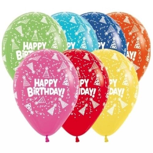 Happy Birthday Hats Assorted  30cm 12 Pack Balloons