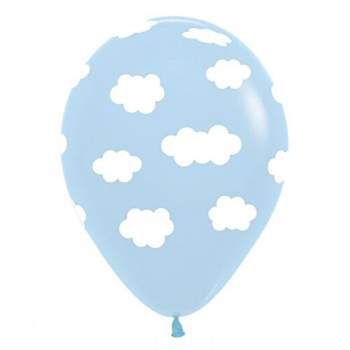 White Clouds On Pastel Blue  30cm 12 Pack Balloons