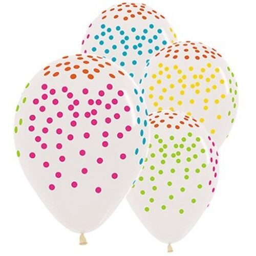 Multi Coloured Confetti Jewel Clear  30cm 12 Pack Balloons