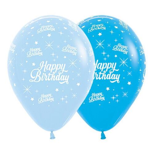 30cm Happy Birthday Twinkling Stars Fashion Blue & Royal Blue Latex Balloons 25 Pack