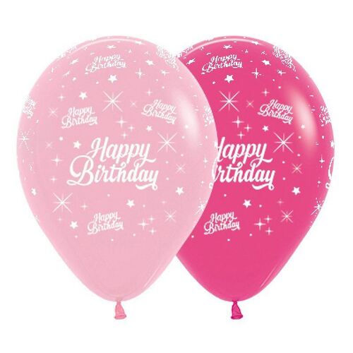 30cm Happy Birthday Twinkling Stars Fashion Pink & Fuchsia Latex Balloons 25 Pack