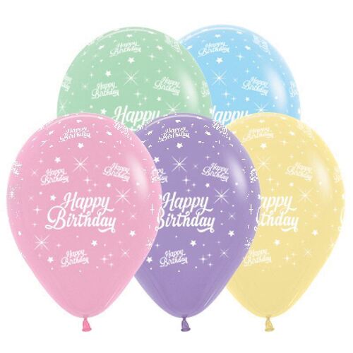 30cm Happy Birthday Twinkling Stars Pastel Assorted Latex Balloons,  25 Pack