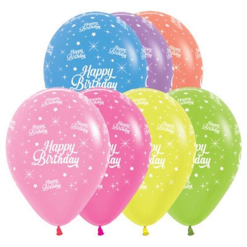 30cm Happy Birthday Neon Assorted Latex Balloons 25 Pack
