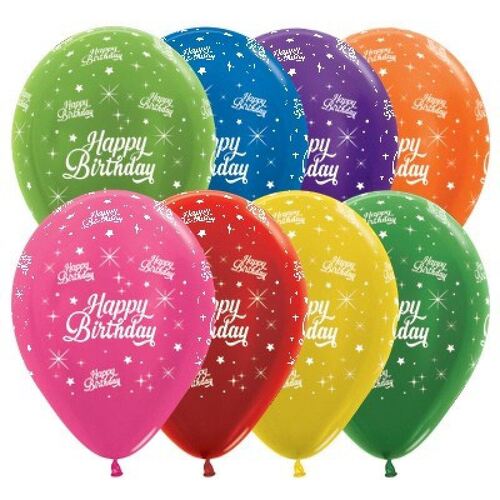 30cm Happy Birthday Twinkling Stars Metallic Assorted Latex Balloons 25 Pack