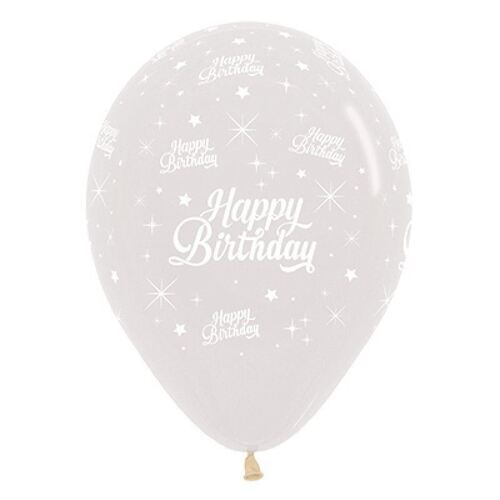 30cm Happy Birthday Twinkling Stars Crystal Clear Latex Balloons 25 Pack