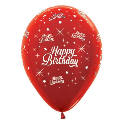 30cm Happy Birthday Twinkling Stars Metallic Red Latex Balloons 25 Pack