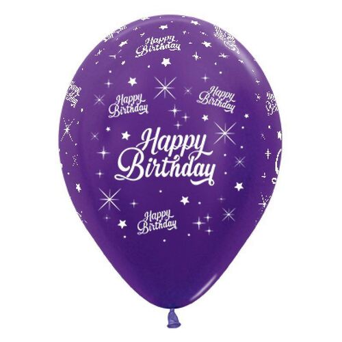 30cm Happy Birthday Twinkling Stars Metallic Purple Violet Latex Balloons 25 Pack