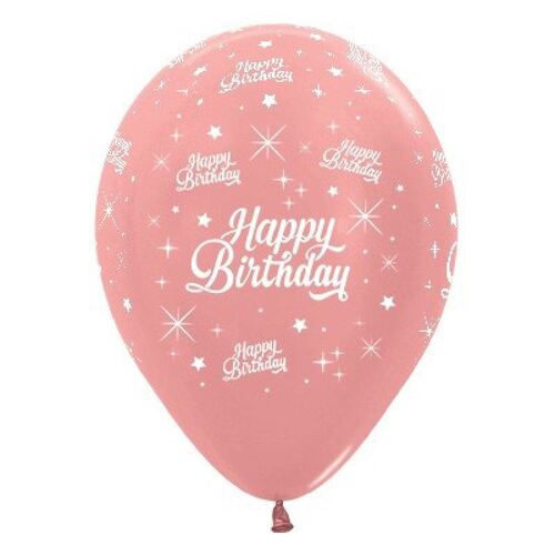 30cm Happy Birthday Twinkling Stars Metallic Rose Gold Latex Balloons 25 Pack