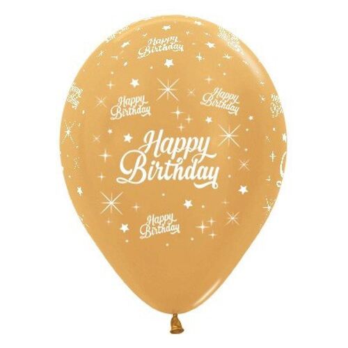 30cm Happy Birthday Twinkling Stars Metallic Gold Latex Balloons 25 Pack