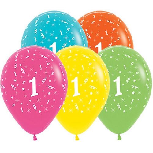  30cm Age 1 Tropical Assorted Latex Balloons 25 Pack
