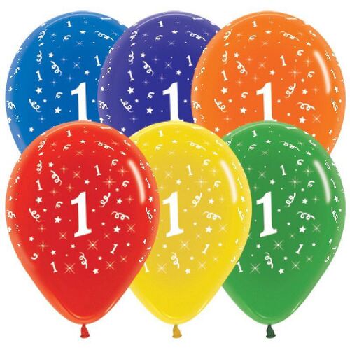  30cm Age 1 Crystal Assorted Latex Balloons 25 Pack