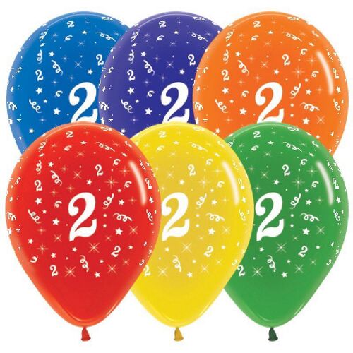  30cm Age 2 Crystal Assorted Latex Balloons 25 Pack