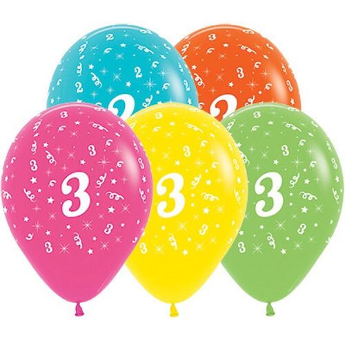  30cm Age 3 Tropical Assorted Latex Balloons 25 Pack