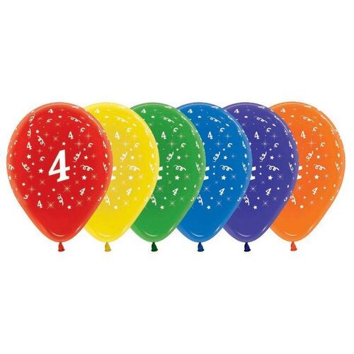  30cm Age 4 Crystal Assorted Latex Balloons 25 Pack