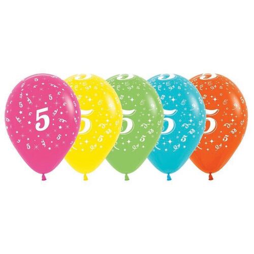  30cm Age 5 Tropical Assorted Latex Balloons 25 Pack