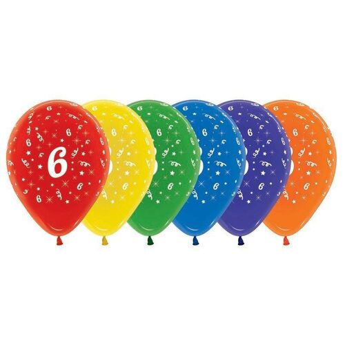  30cm Age 6 Crystal Assorted Latex Balloons 25 Pack