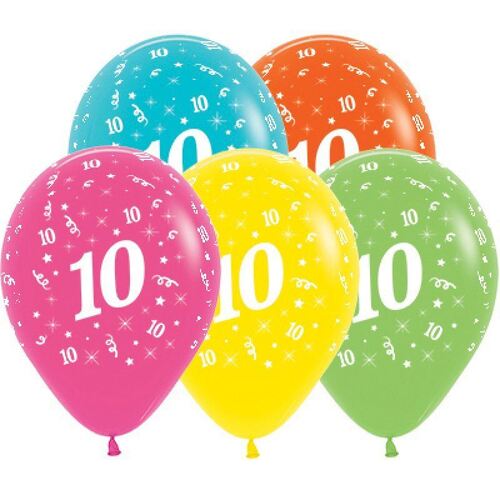  30cm Age 10 Tropical Assorted Latex Balloons 25 Pack
