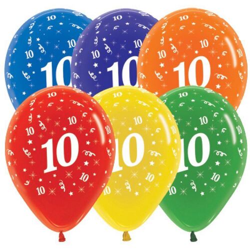  30cm Age 10 Crystal Assorted Latex Balloons 25 Pack