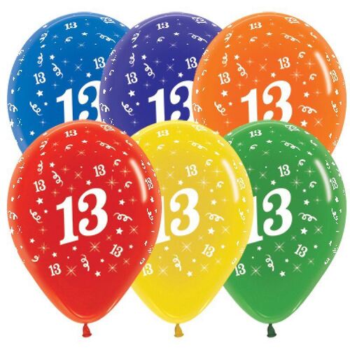  30cm Age 13 Crystal Assorted Latex Balloons 25 Pack