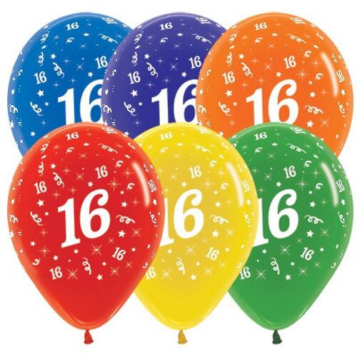  30cm Age 16 Crystal Assorted Latex Balloons 25 Pack