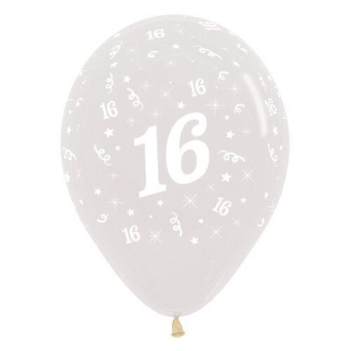  30cm Age 16 Crystal Clear Latex Balloons 25 Pack
