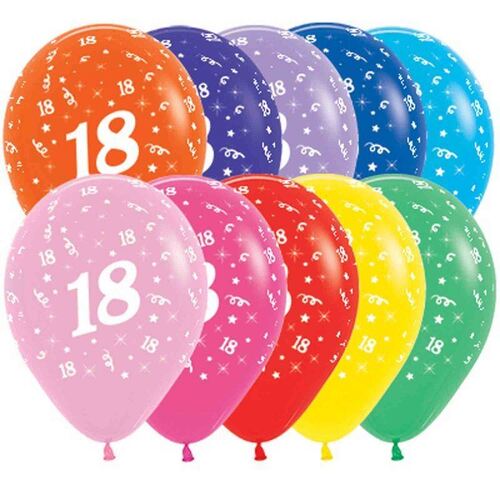  30cm Age 18 Fashion Assorted Latex Balloons 25 Pack