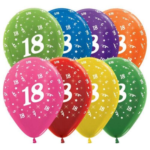  30cm Age 18 Metallic Assorted Latex Balloons 25 Pack