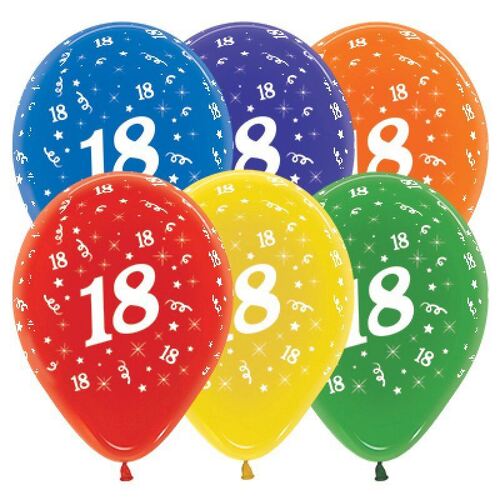 30cm Age 18 Crystal Assorted Latex Balloons 25 Pack