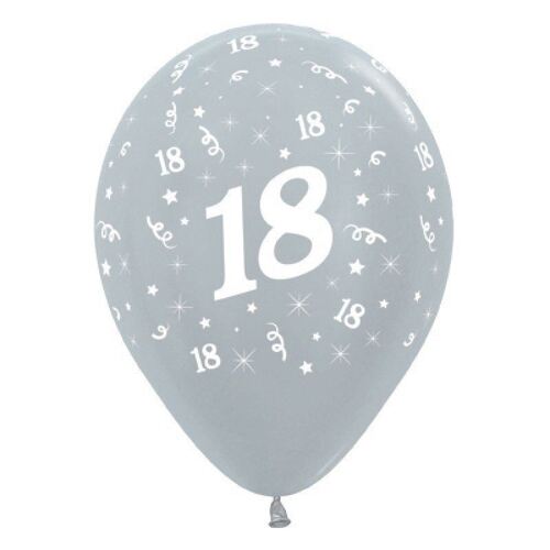  30cm Age 18 Satin Pearl Silver Latex Balloons 25 Pack