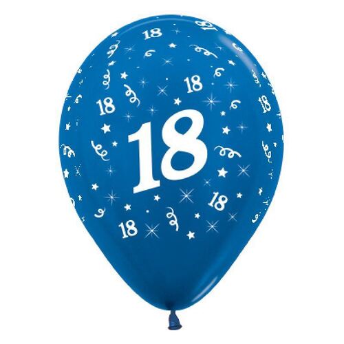  30cm Age 18 Metallic Blue Latex Balloons 25 Pack