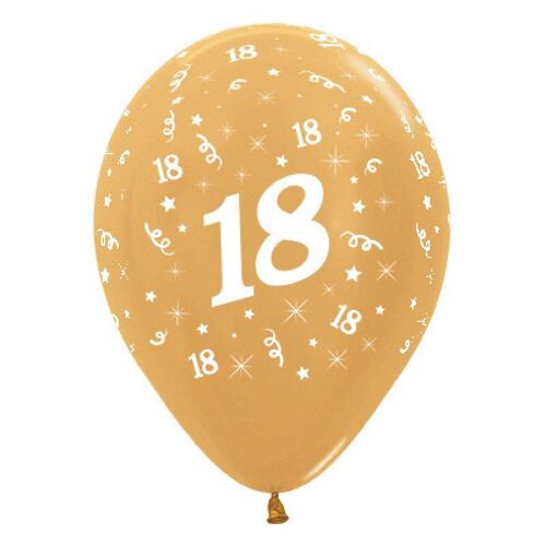  30cm Age 18 Metallic Gold Latex Balloons 25 Pack