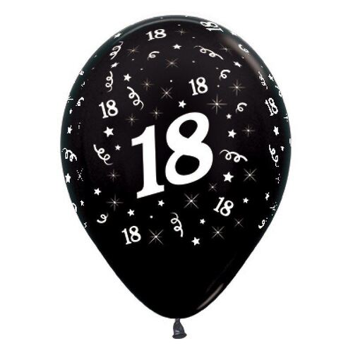  30cm Age 18 Metallic Black Latex Balloons 25 Pack