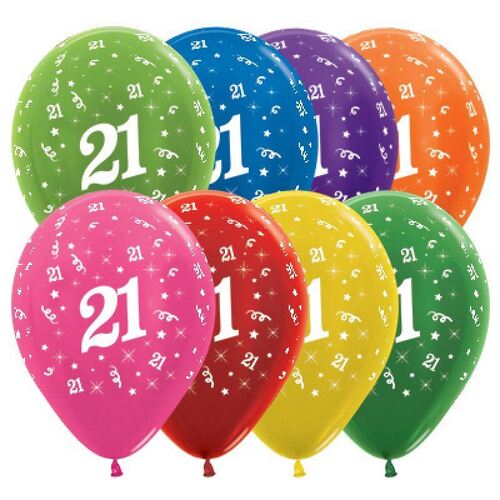  30cm Age 21 Metallic Assorted Latex Balloons 25 Pack