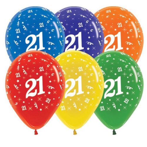  30cm Age 21 Crystal Assorted Latex Balloons 25 Pack