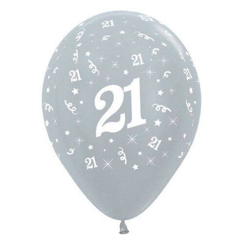  30cm Age 21 Satin Pearl Silver Latex Balloons 25 Pack