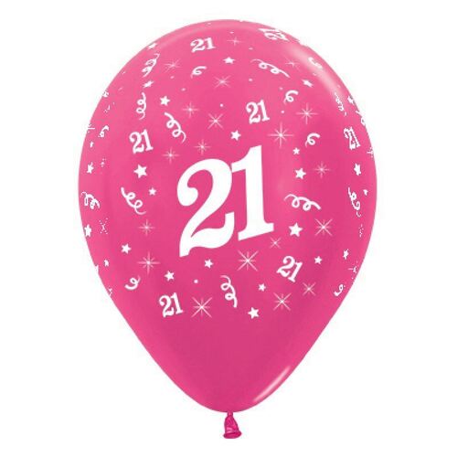  30cm Age 21 Metallic Fuchsia Latex Balloons 25 Pack