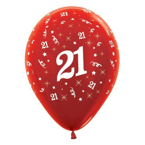  30cm Age 21 Metallic Red Latex Balloons 25 Pack