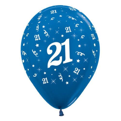  30cm Age 21 Metallic Blue Latex Balloons 25 Pack
