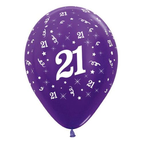  30cm Age 21 Metallic Purple Violet Latex Balloons 25 Pack