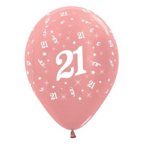  30cm Age 21 Metallic Rose Gold Latex Balloons 25 Pack