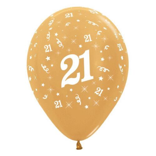  30cm Age 21 Metallic Gold Latex Balloons 25 Pack