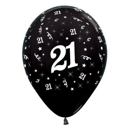  30cm Age 21 Metallic Black Latex Balloons 25 Pack