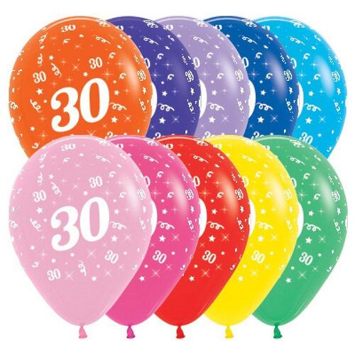  30cm Age 30 Fashion Assorted Latex Balloons 25 Pack