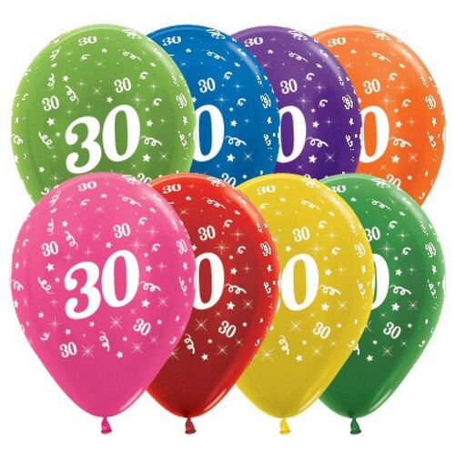  30cm Age 30 Metallic Assorted Latex Balloons 25 Pack
