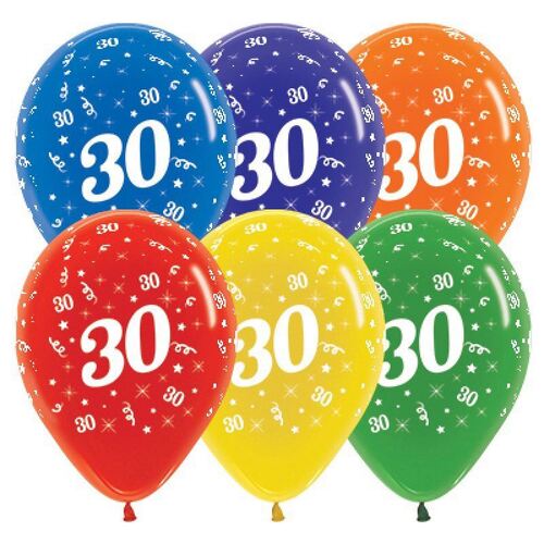  30cm Age 30 Crystal Assorted Latex Balloons 25 Pack