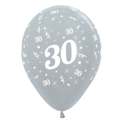  30cm Age 30 Satin Pearl Silver Latex Balloons 25 Pack