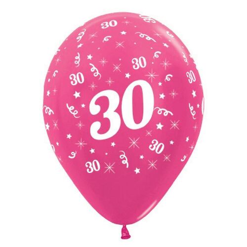  30cm Age 30 Metallic Fuchsia Latex Balloons 25 Pack